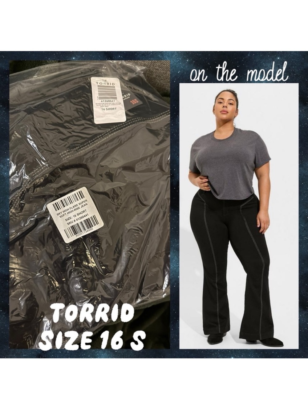 Torrid Black Metallic Sky High Flare Super Soft Jean - size 16 S